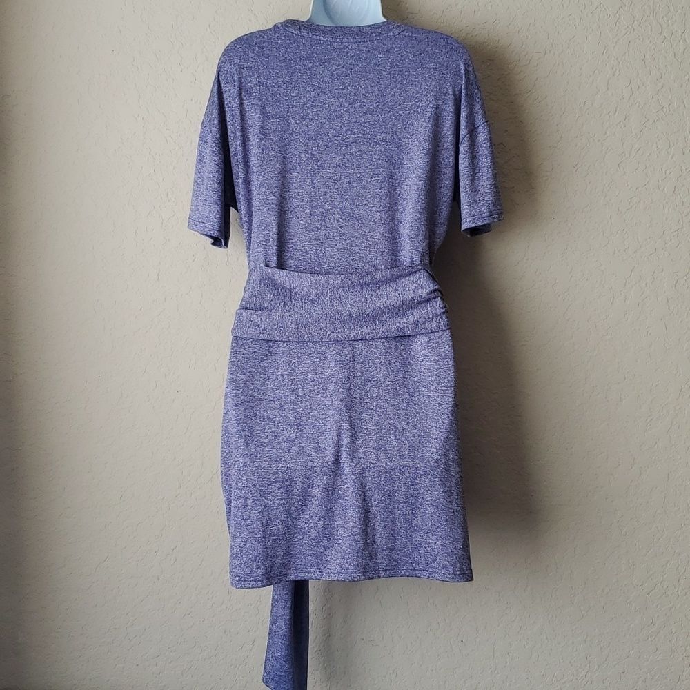 Heather Blue & Black T-Shirt Dress Cinch Tie Waist Casual Short Sleeve Mini** - Picture 2 of 9